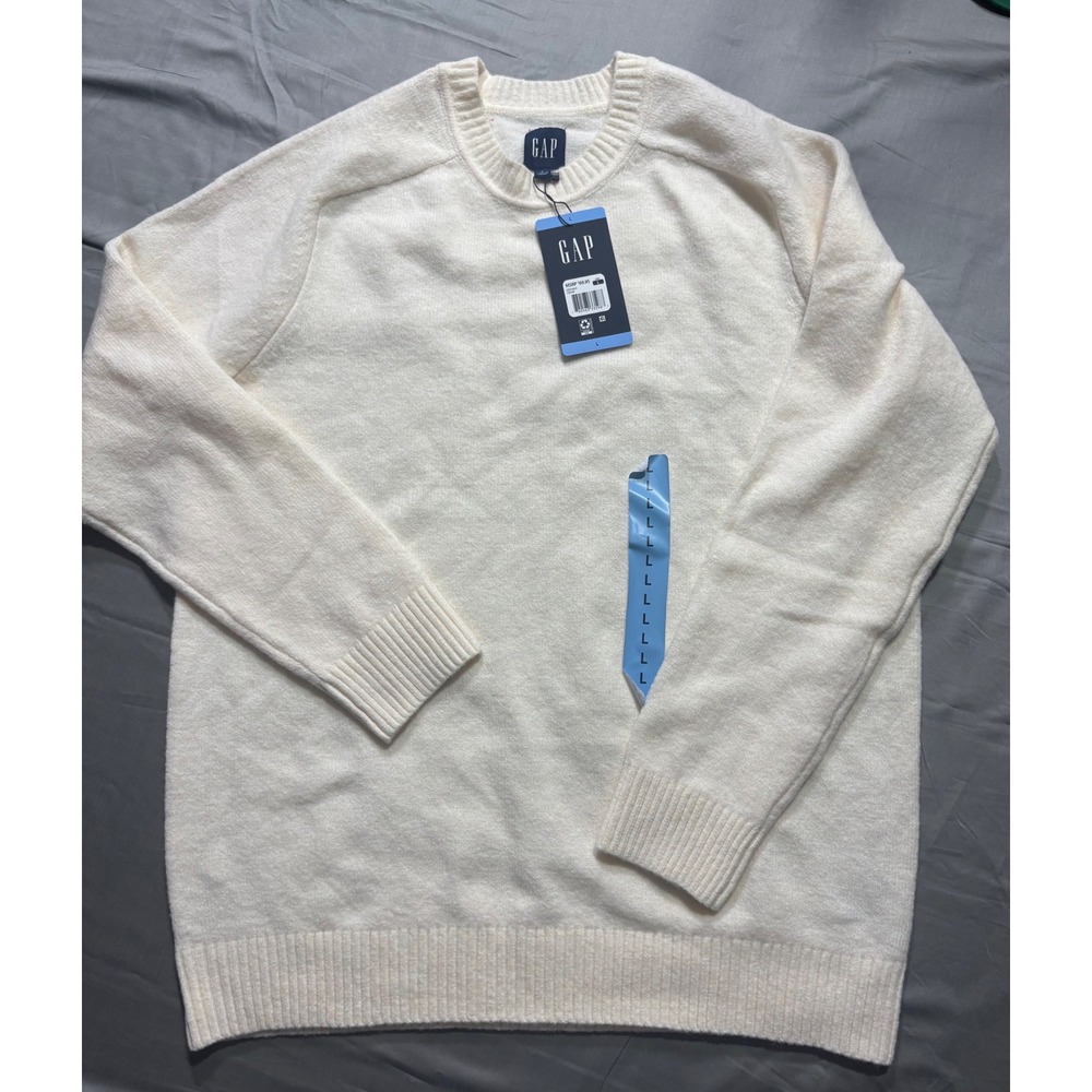 Gap Mens Crewneck Sweater Cream Off White Wool Blend Knit Large NWT